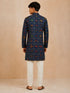 Boy's Navy Blue Rayon Printed Knee Length Kurta and Pyjama Set