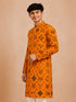 Boy's Mustard Rayon Geometric Print Knee Length Kurta