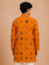 Boy's Mustard Rayon Geometric Print Knee Length Kurta