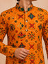 Boy's Mustard Rayon Geometric Print Knee Length Kurta and Pyjama Set