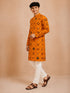Boy's Mustard Rayon Geometric Print Knee Length Kurta and Pyjama Set