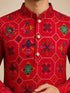Boy's Red Rayon Geometric Print Knee Length Kurta