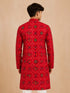 Boy's Red Rayon Geometric Print Knee Length Kurta