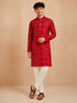 Boy's Red Rayon Geometric Print Knee Length Kurta