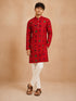 Boy's Red Rayon Geometric Print Knee Length Kurta and Pyjama Set