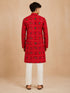 Boy's Red Rayon Geometric Print Knee Length Kurta and Pyjama Set