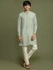 Boy's' Green Striped With Sequin Worked Kurta Pyjama Set