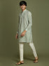 Boy's' Green Striped With Sequin Worked Kurta Pyjama Set