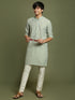 Boy's' Green Striped With Sequin Worked Kurta Pyjama Set