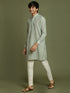 Boy's' Green Striped With Sequin Worked Kurta Pyjama Set