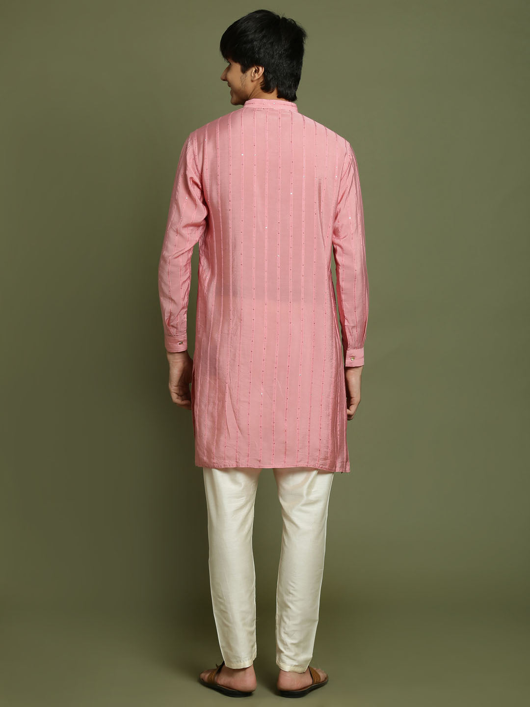 Boy's' Purple Striped With Sequin Worked Kurta Pyjama Set