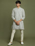 Boy's' Grey Georgette Chikankari Kurta Pyjama Set