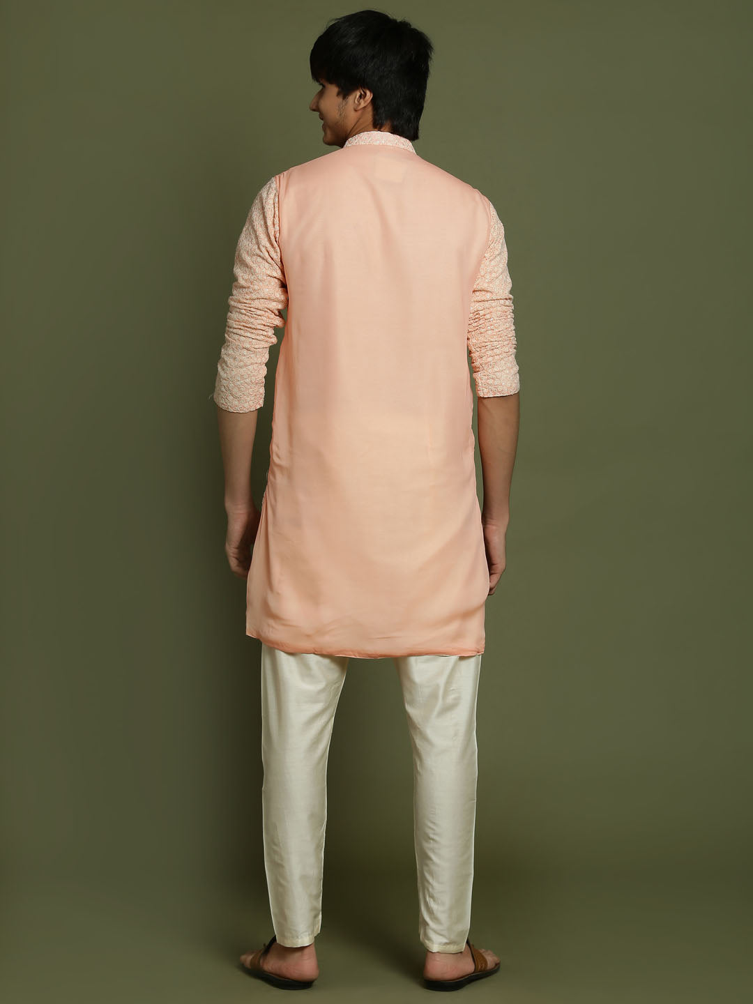 Boy's' Pink Georgette Chikankari Kurta Pyjama Set