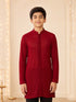 Boy's Maroon Georgette Embroidered Thigh Length Kurta