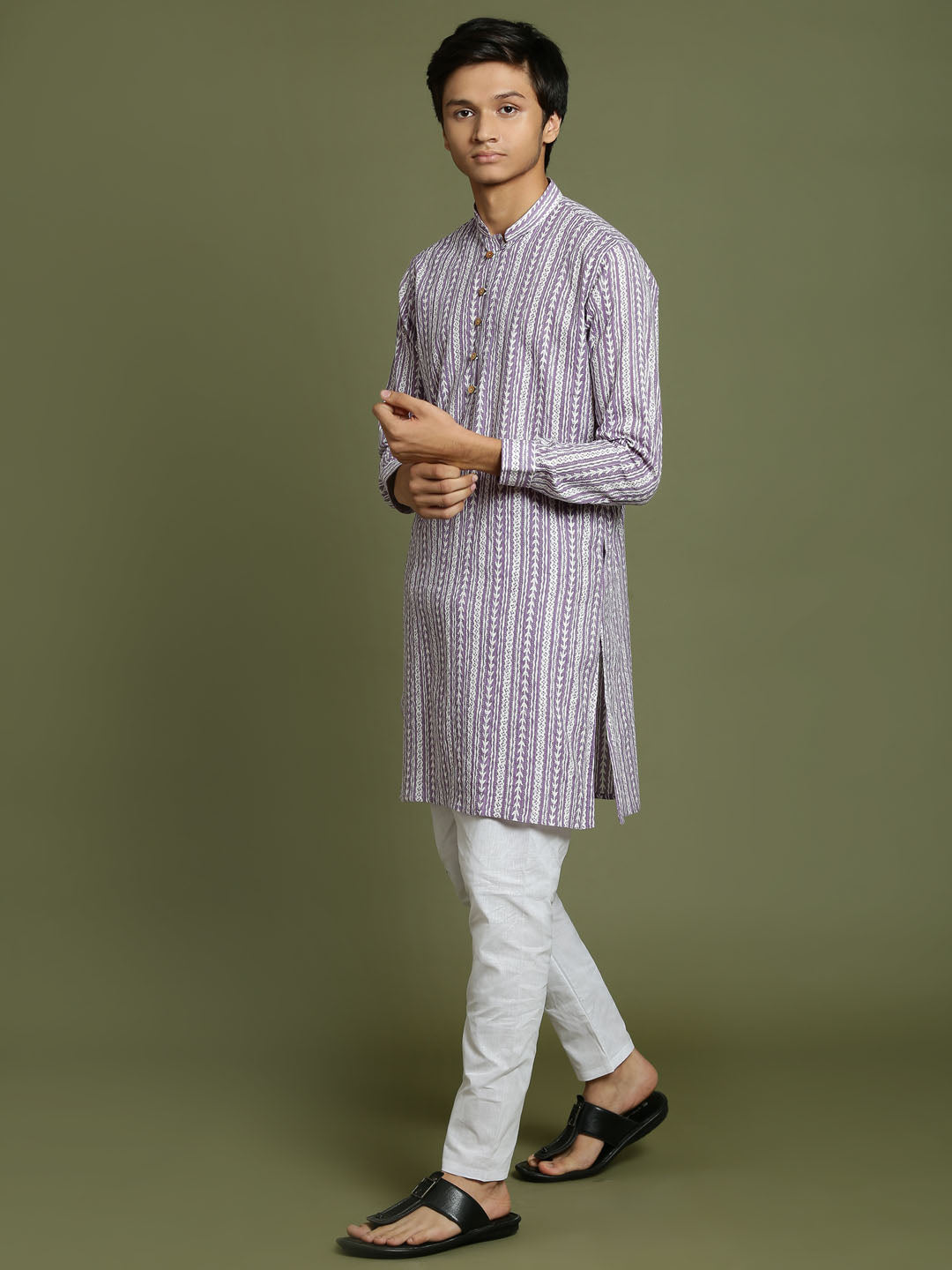 Boy's' Purple Woven Kurta With White Pyjama Set