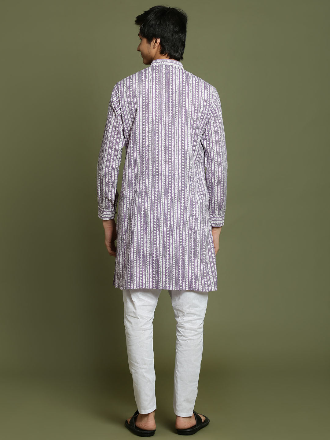 Boy's' Purple Woven Kurta With White Pyjama Set