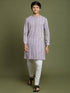 Boy's' Purple Woven Kurta With White Pyjama Set