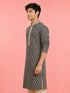 Boy's Black Rayon Embroidered Knee Length Kurta
