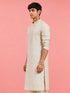 Boy's Off-White Rayon Embroidered Knee Length Kurta