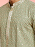 Boy's Light Green Rayon Embroidered Knee Length Kurta