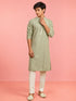 Boy's Light Green Rayon Embroidered Knee Length Kurta