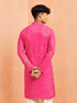 Boy's Pink Cotton Striped Knee Length Kurta