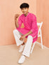 Boy's Pink Cotton Striped Knee Length Kurta