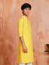 Boy's Yellow Cotton Printed Knee Length Kurta