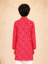 Boy's Red Cotton Digital Print Knee Length Kurta
