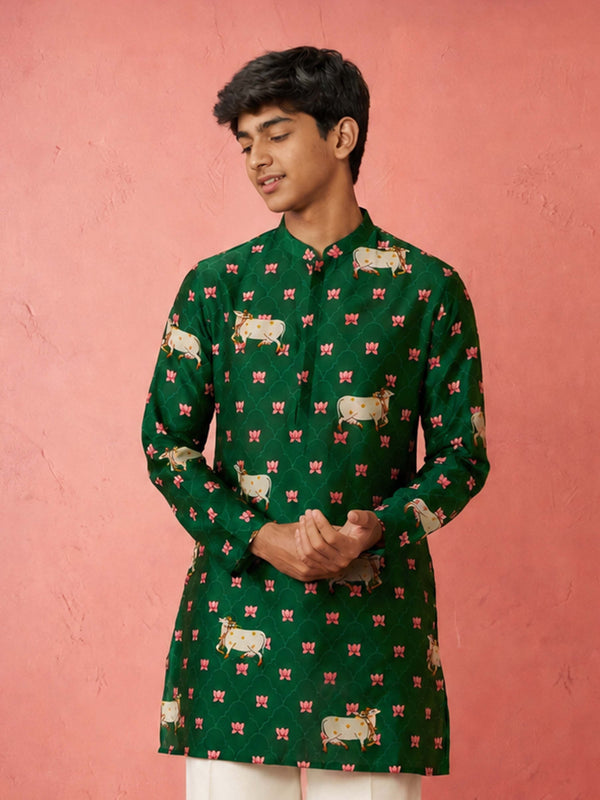 Boy Green Rayon Kurta Festive, Festive Glitz, Indated Traditions, Summer / Casual, All regions Ethnic Wear