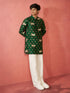 Boy's Green Rayon Digital Print Knee Length Kurta
