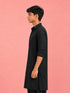 Boy's Black Fine Satin Solid Knee Length Kurta
