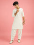 Boy's Cream Fine Satin Solid Knee Length Kurta