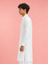 Boy's White Fine Satin Solid Knee Length Kurta