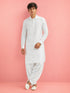 Boy's White Fine Satin Solid Knee Length Kurta