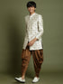Boy's Beige And Coffee Jacquard Sherwani Set