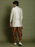 Boy's Beige And Coffee Jacquard Sherwani Set
