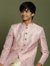 Boy's Pink & Gold-Colored Woven-Design Brocade Slim Fit Sherwani Set