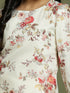 Girl's Cream Floral Printed Kurta With Cream Pant Set