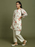Girl's Cream Floral Printed Kurta With Cream Pant Set