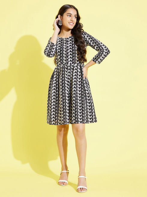 Girl's Black Pure Cotton Chikankari Kurta