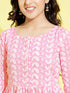 Girl's' Pink Pure Cotton Chikankari Kurta With Leggings Set