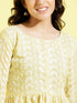 Girl's' Yellow Pure Cotton Chikankari Kurta With Leggings Set