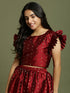 Girl's Maroon Woven Design Booti Crop Top And Long Skirt Set
