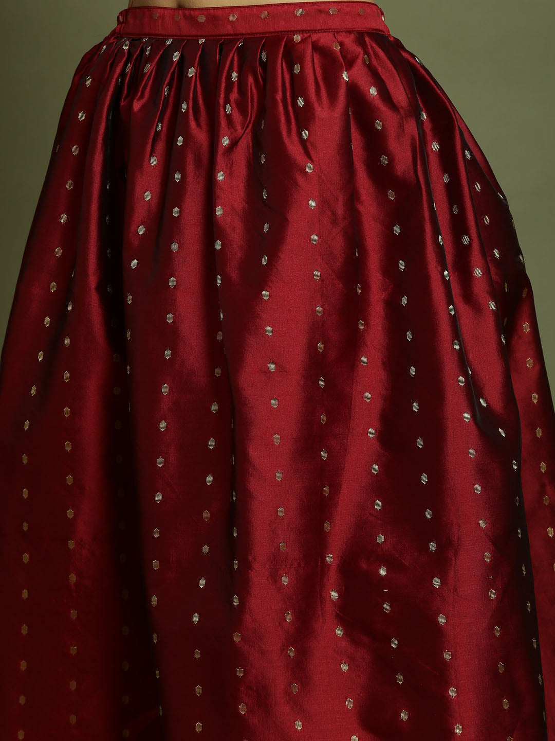 Girl's Maroon Woven Design Booti Crop Top And Long Skirt Set