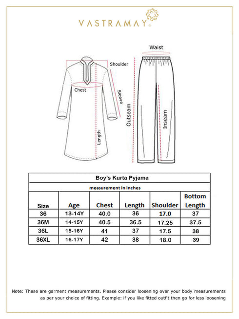 Boy's Printed Cream Cotton Blend Kurta And Pyjama Set