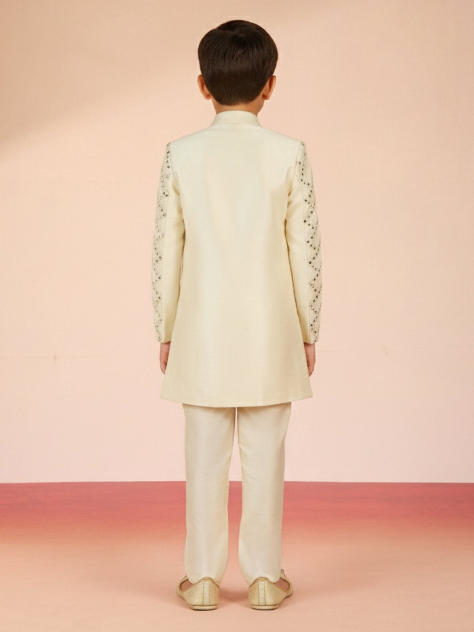 vastramayBoy's Cream Silk Blend Sherwani Set
