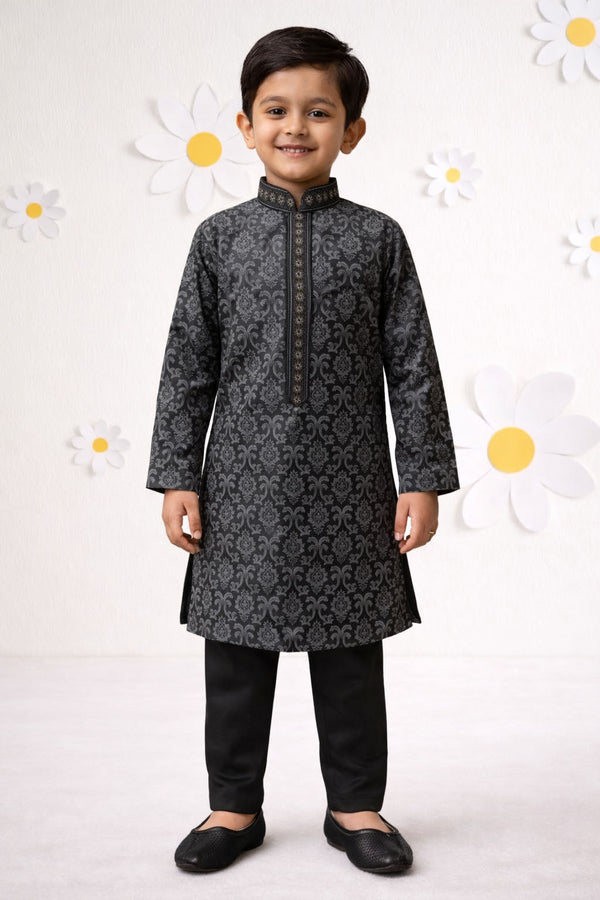 vastramayBoys Silk Blend Printed Kurta Pyjama Set