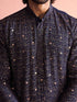 Men's Navy Blue Ombre Sequin Work Thigh Length Kurta Pant Set with Pant
