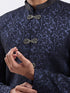 Men Navy Blue Floral Jacquard Indo Western Set with Pant